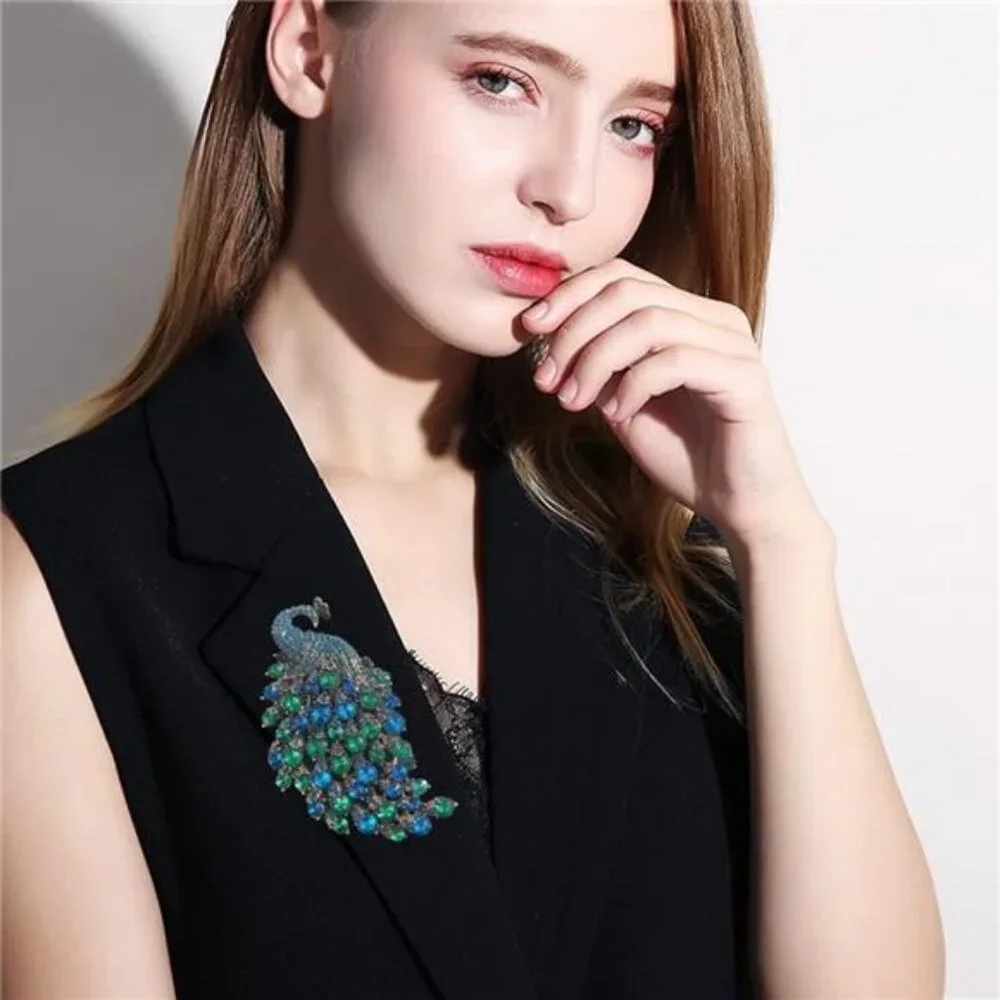 Rhinestone Peacock Brooch Pin for Women Girls Fashion Exquisite Exaggerated